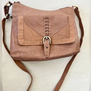 Great American Leather Works Shoulder Crossbody Handbag Tan Brown Suede Braid